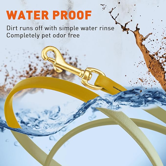 Viper Biothane K9 Working Dog Leash Waterproof Lead for Tracking Training Schutzhund Odor-Proof Long Line with Solid Brass Snap for Puppy Medium and Large Dogs, 33ft Treasure Gold