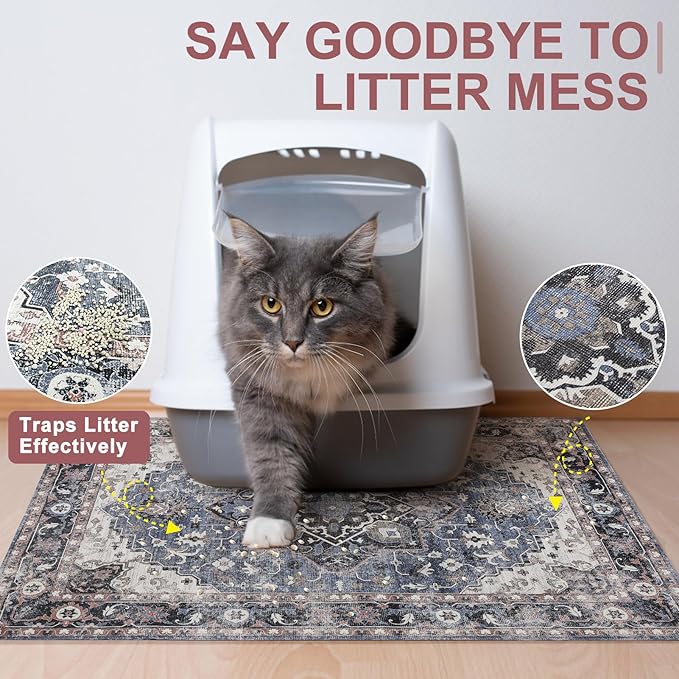 BEAUTYZOO Cat Litter Mat Large 32"x45" - Premium Waterproof Litter Trapping Mat with Non-Slip Backing, Cat Litter Box Mat Scatter Control for Floor, Machine Washable & Urine Proof, Soft for Kitty Paws