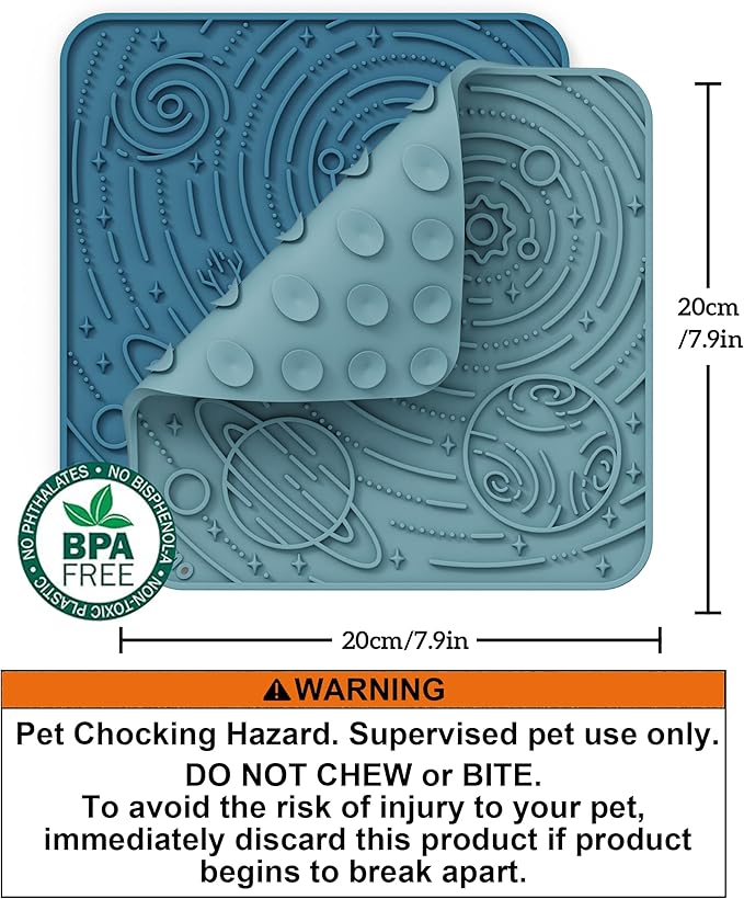 OHMO Lick Mat for Dogs and Cats(Large, Dark&Light Blue, 2pcs) Enrichment Accessories Toy Space Star Easy Clean Pet Slow Feeder/Suction Cups, Licking Pad for Anxiety Relief and Boredom Reduction