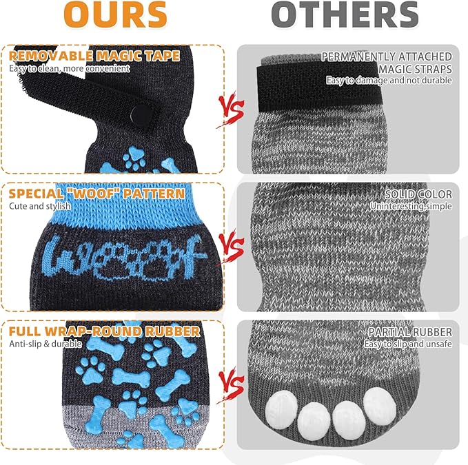 KOOLTAIL Anti Slip Dog Socks to Prevent Licking and Slipping, Winter Warm Pet Shoes Booties for Hardwood Floors, Adjustable Extra-Thick Grip Dog Boots & Paw Protectors for Small Medium Large Senior,XL