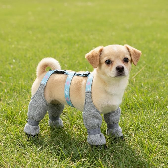 Waterproof Winter Dog Suspender Boots, Adjustable Non-Slip Snow Shoes with Harness for Puppy Outdoor Walking(S)