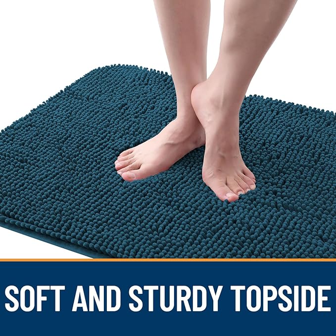 OLANLY Dog Door Mat for Muddy Paws 32x20, Absorbs Moisture and Dirt, Absorbent Non-Slip Washable Doormat, Quick Dry Chenille Mud Mat, Entry Indoor Entryway Carpet for Inside Floor, Atlantic Blue