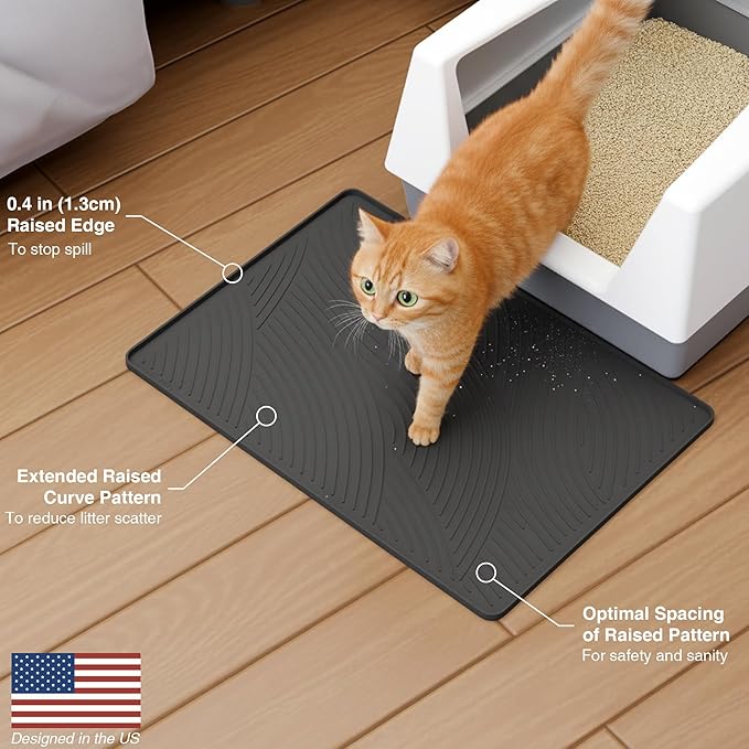 SM Cat Litter Mat - 24x17 in, Water Proof, US Designed Kitty Litter Trapping Mat, Easy to Clean, Scatter Control, Odorless, Less Mess and Clean Floors, Pet Supplies for Indoor Cats, Dark Gray