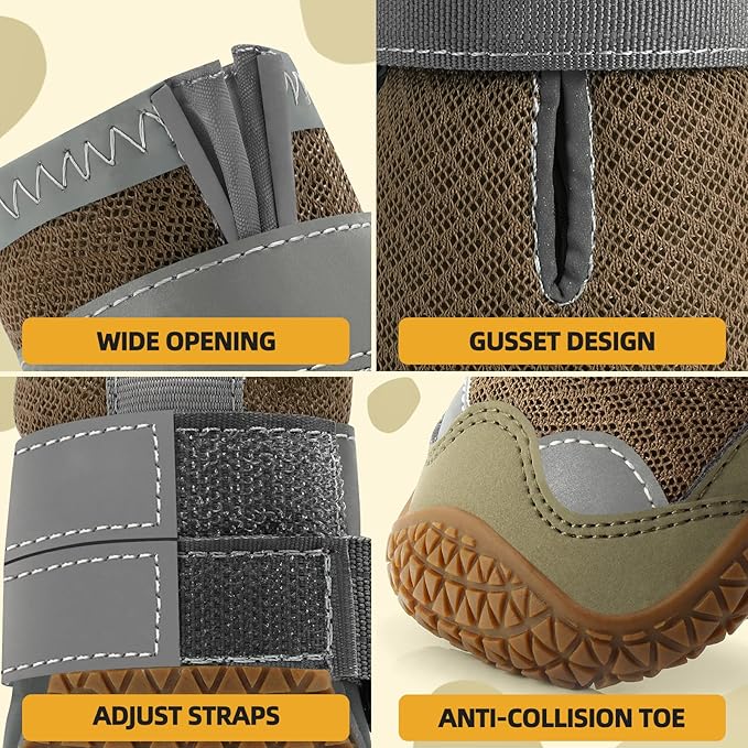 Dog Shoes for Small Dogs, Dog Boots & Paw Protectors for Hardwood Floors, Outdoor Dog Booties for Hot Pavement Winter Snow Hiking, Breathable Dog Shoes with Reflective Strips Size 2