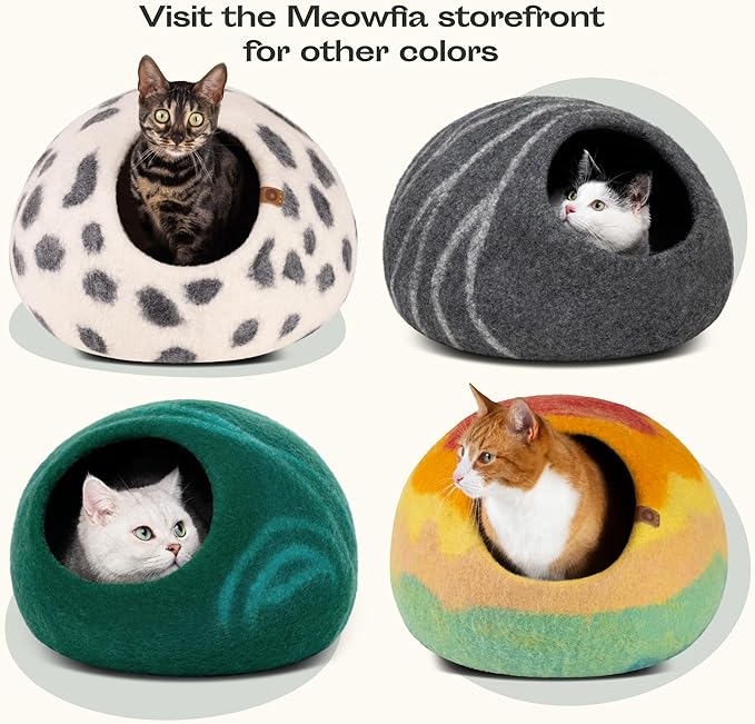 MEOWFIA Cat Cave – Premium Felt Cat Bed for Indoor Cats, Handmade 100% Merino Wool, Cat (Medium, Dark Grey)