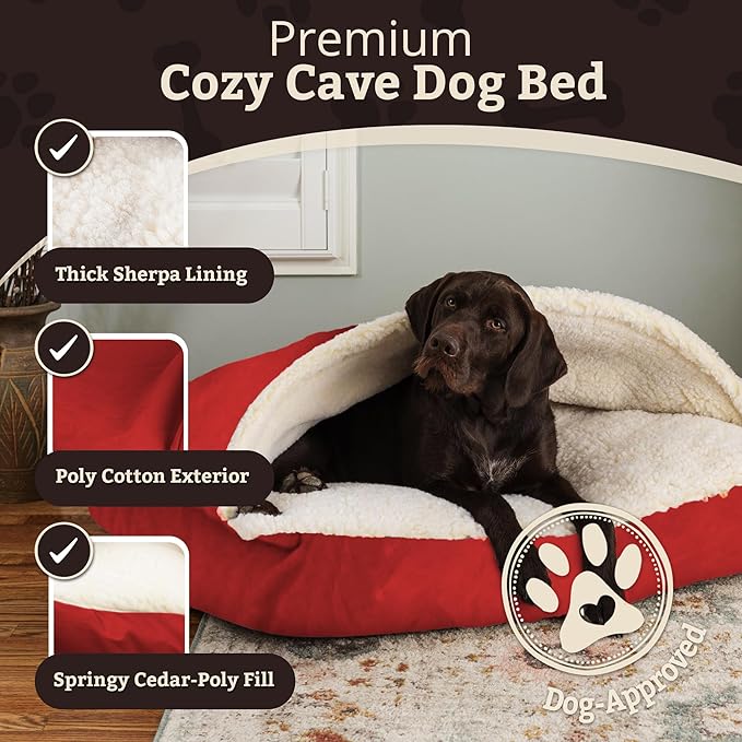 Snoozer Pet Products Rectangle Cozy Cave Dog Bed, Medium, Red