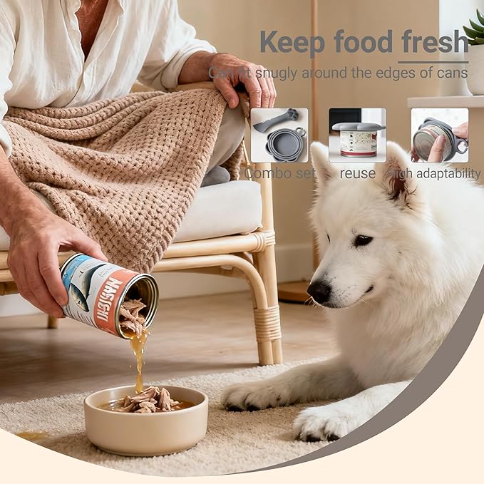 Ydeer Pet Food Can Lids And Spoon,2 Pack Pet Food Can Covers, One Fit 3 Standard Size Cans,For Dog And Cat Food Cans,Grey