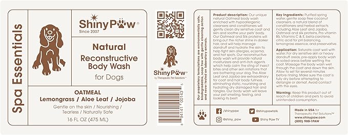 Oatmeal Shampoo for Dogs 16 oz | Shiny Paw Dog Shampoo for Allergies and Itching | Controls Dog Shedding Naturally | Itchy Skin Relief for Dogs | Tearless Dog Shampoo & Conditioner