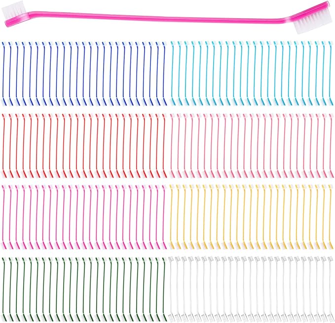 200 count Dog Toothbrush Bulk Dual Headed Dental Brushes Dogs Tooth Brushing Kit Long Handle Pet Tooth Brush for Puppy Large Small Cats and Most Pets Teeth Cleaning Dental Care Supplies, 8 Colors