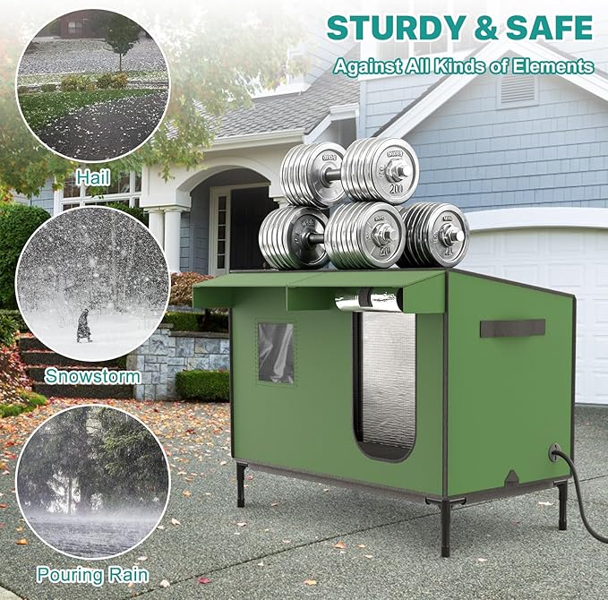 Large Heated Outdoor Cat House for Winter – Waterproof & Insulated Shelter with Soft Heated Pad, Elevated Base & Clear Window – Large Winter Cat House for Stray, Feral, and Barn Cats