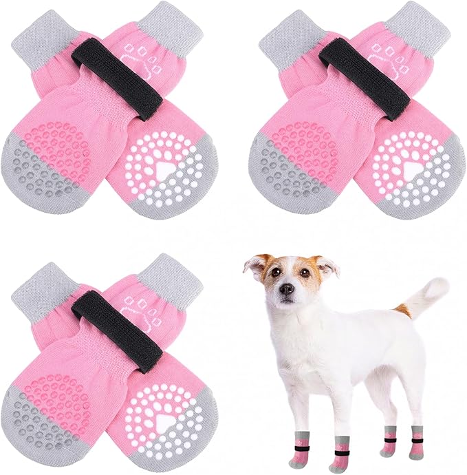 SCENEREAL 6Pcs Anti Slip Dog Socks to Prevent Licking Paws for Hot/Cold Pavement, Dog Grippy Socks for Hardwood Floors, Dog Shoes for Boots & Paw Protectors for Puppy Small Medium Large Senior Dogs
