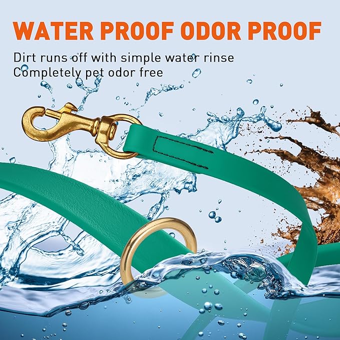 Viper Biothane K9 Working Dog Leash Waterproof Lead for Tracking Training Schutzhund Odor-Proof Long Line with Solid Brass Snap for Puppy Medium and Large Dogs 6ft, Teal