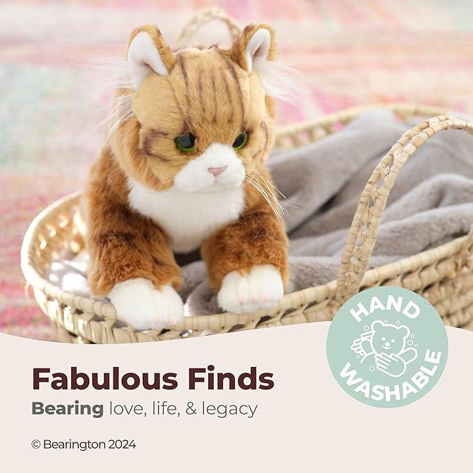 Bearington Cat Stuffed Animal - Ralistic Cat Plush Lifelike Tabby Kitty Suffy Maine Coon - Manny 10.5"