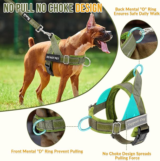SlowTon No Pull Dog Harness - Heavy Duty Dog Harness and Leash Set for Medium Large Dogs, Reflective Tactical Harness with Soft Padded and Front Clip for Easy Walk and Training (Green L)