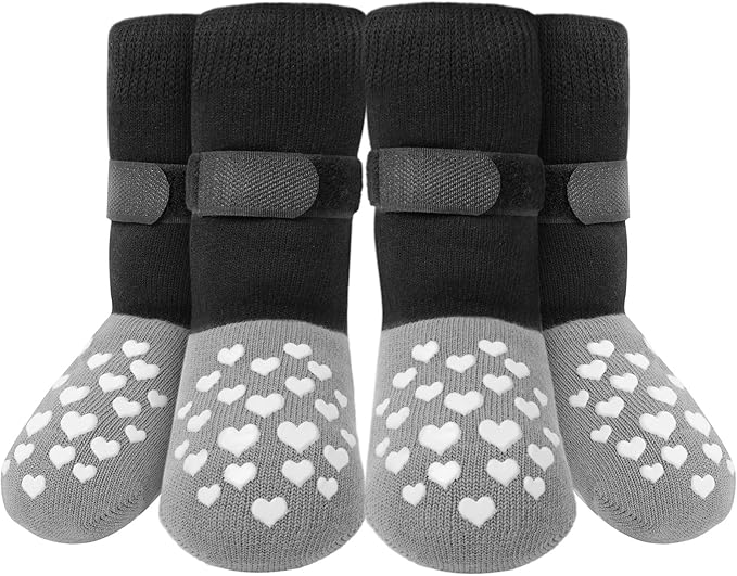 Non-Slip Dog Socks Prevent Licking Paws,Grippy Socks for Senior Dog Walk on Hardwood Floor,Paw Protectors,Black 2 Pairs,S