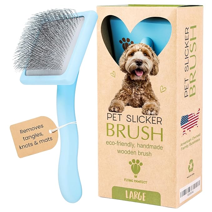 Dog Slicker Brush for Grooming Pet Hair - Best For Poodle & Golden Doodle - Long Haired Brush For Dogs - Goldendoodle Long Pins Tool For Dematting- Ideal Gift for Pet Groomers