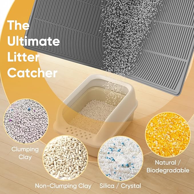TRZZ XXL Extra Large Cat Litter Mat, Silicone Litter Box Mat for Floor, Waterproof & Non-Slip, Easy to Clean, Cat Litter Trapping Mat & Kitty Litter Catcher for Scatter Control (Blue)