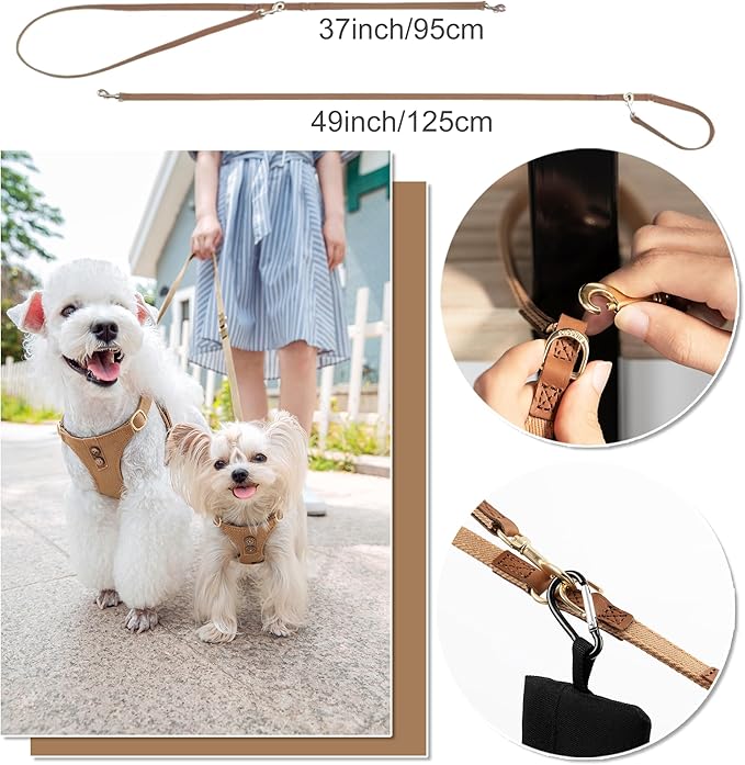 Puppytie No Pull xs Dog Harness with Multifunction Dog Leash,Soft Adjustable No Choke Escape Proof Pet Harness Vest,Denim Mocha Brown,XS