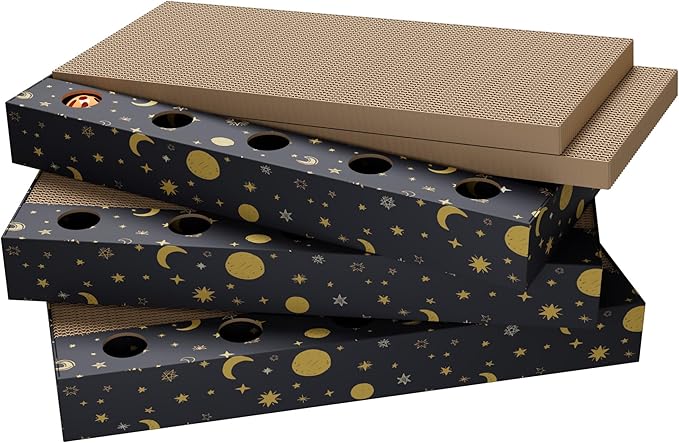 6 Pack Cat Scratch Pad with 3 Box – Cat Scratcher Cardboard to Protect Furniture,Reversible Scratcher with Catnips Box Bed Desigh for Small Medium Cat Kitten, Scratching Board for Cats