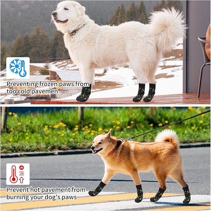 SCENEREAL Anti Slip Dog Socks to Prevent Licking Paws for Hardwood Floors, Double Sides Dog Shoes Boots & Paw Protectors for Hot/Cold Pavement, Dog Grippy Booties for Small Medium Large Senior Dogs