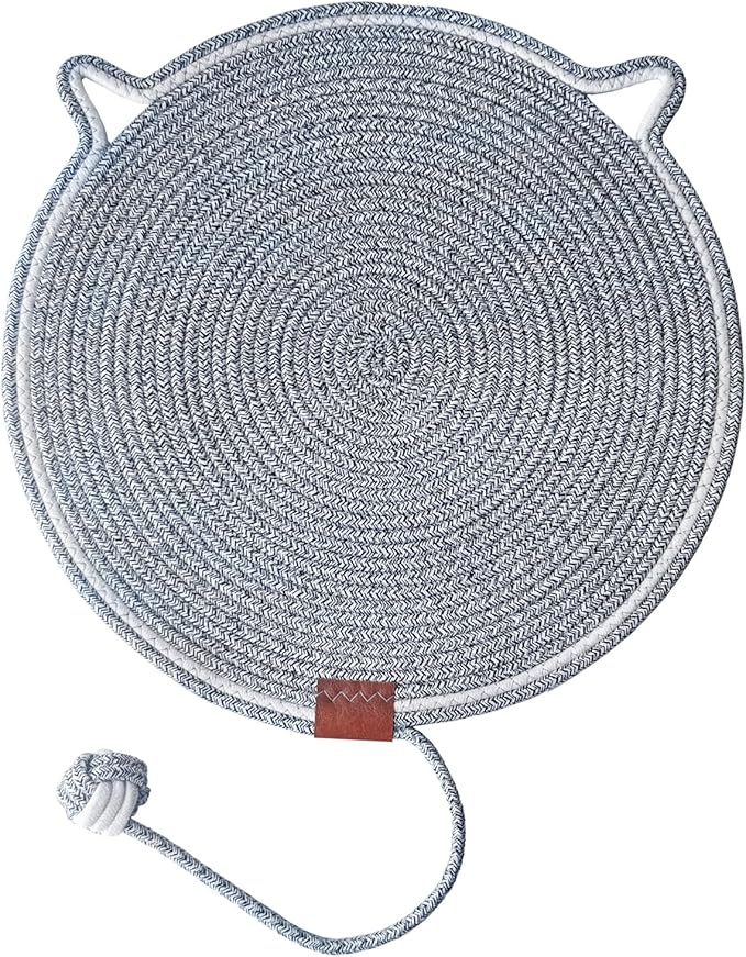 Cat Scratcher, 19.7'' Natural Cotton Rope Scratching Pad, Durable Cat Scratching Mat, Interactive Cat Toy,Large Size (Gray)