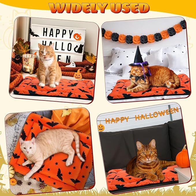 2 Pack Halloween Self Warming Cat Bed Self Heating Cozy Bat Cat Pad with Non Slip Bottom 18 x 24 Inch Goth Pet Mat for Small Dogs Spooky Fall Halloween Decor