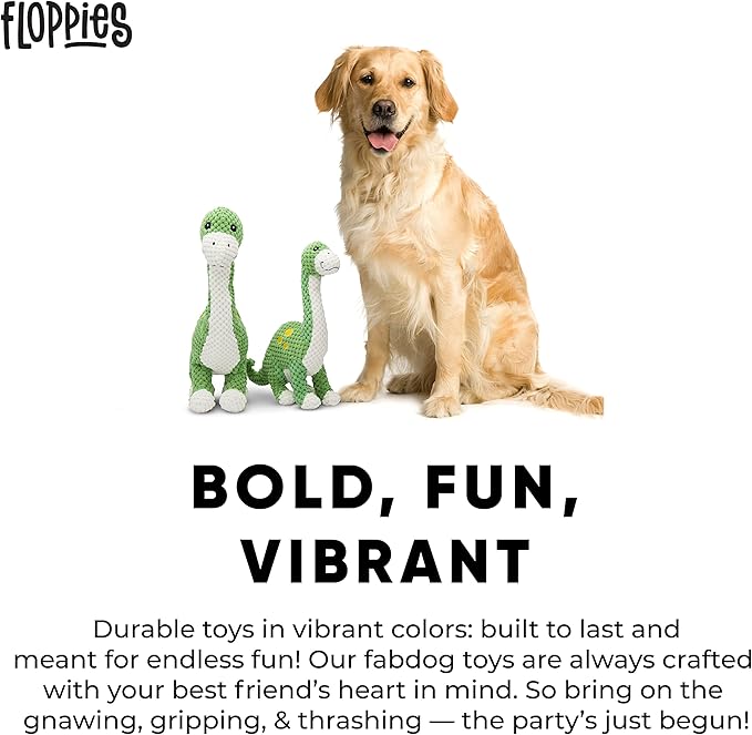 fabdog Floppies Plush Dog Toy - Cute & Durable Squeaky Dog Toys - Best Squeak Toy for Puppies and All Breeds | Ideal Pet Gift| Small Brontosaurus