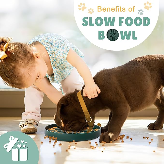 2 in 1 Slow Feeder Dog Bowls Small Breed, Silicone Lick Mat for Dogs, Dog Puzzle Bowl with Suction Cups for Anxiety Relief, Dishwasher Safe,Green,UU Bowl,Flower Lick Pad