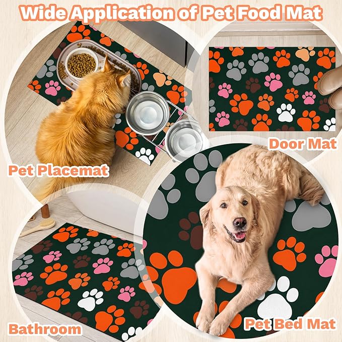Earthy Pet Feeding Mat - Waterproof Absorbent Dog Cat Mat for Food and Water Bowls, Quick Dry No Stains with Non-Slip Rubber Backing (Forest Green, 12x20 Inch)