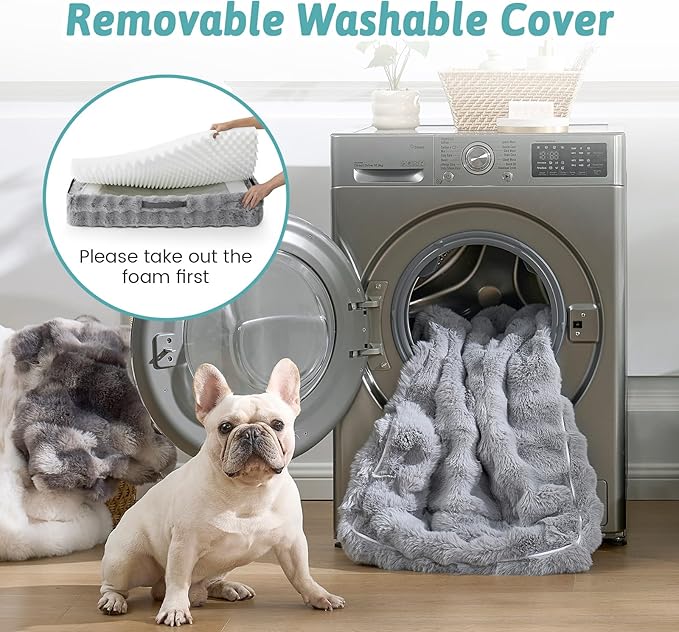 Orthopedic Dog Bed for Extra Large Dog, Soft and Warm Faux Fur Sofa for Giant Pet Up to 150 lbs, Foam Bolster Anti-Slip Couch with Washable Removable Cover, XXL 48x35x8 inch, Grey