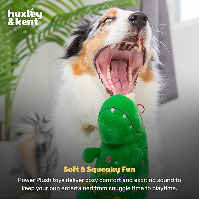 Huxley & Kent Funny Dog Toy w/Squeaker – Holiday Power Plush Squeaky Dog Toys for Small, Medium & Large Dogs – Soft Stuffed Animal for Indoor Play & Fetch - Tree Rex 2.0, Small