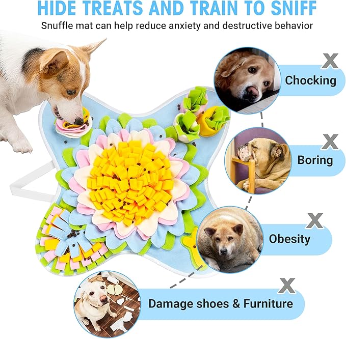 TWOPER Snuffle Mat for Dogs Interactive Sniff Mat Slow Feeding and Keep Busy Snuffle Toys for Foraging Skill Development Anxiety Relief and Mental Stimulation, Machine Washable