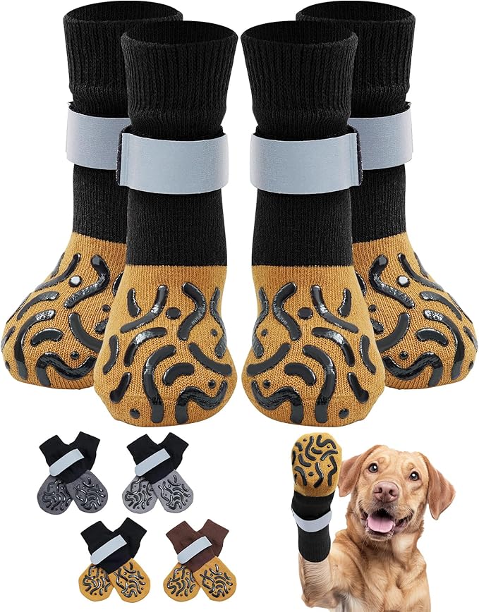 TwoAnt Non Slip Dog Socks with Grips, Dog Sock to Prevent Licking Paw for Senior Dogs, Dog Shoes for Hardwood Floors and Enhancing Traction, Paw Protector - Fits Small, Medium, Large Dogs - S