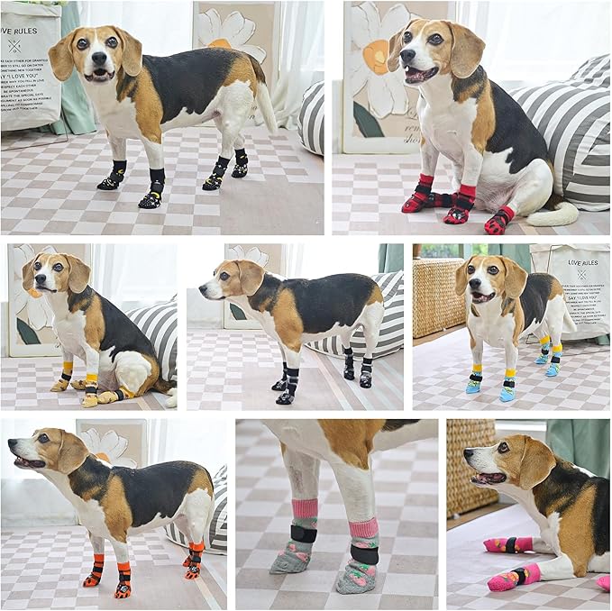 SCENEREAL Anti Slip Dog Socks to Prevent Licking Paws for Hardwood Floors, Double Sides Dog Shoes Boots & Paw Protectors for Hot/Cold Pavement, Dog Grippy Booties for Small Medium Large Senior Dogs