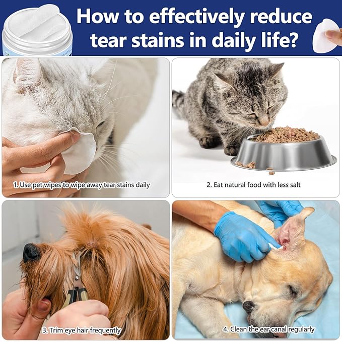 Dog Ear Wipes, Eye Wipes for Cats, Dog Tear Stain Remover Wipes, Pet Eye Wipes for Discharge and Crust (60pcs)