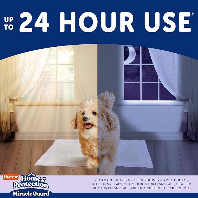 Hartz Home Protection Miracle Guard Lavender Scented Dog Pads, Regular Size 25 Count, 24 Hour Use, Won't Leak and Odor Eliminating