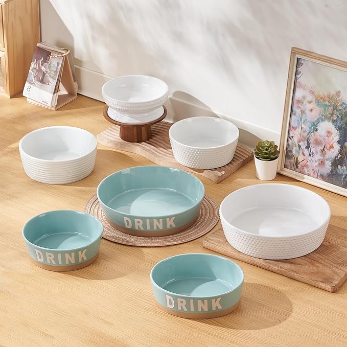 7.2" Non-Slip Ceramic Dog Bowl, 37 Oz Heavy-Duty Dog Food/Water Dish, Pet Feeding Bowl for Small and Medium Dogs, Food Grade Porcelain Pet Feeder Bowl, Microwave and Dishwasher Safe, Lake Blue