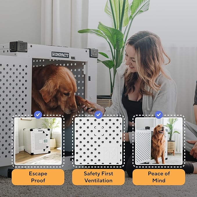 Impact Indestructible High Anxiety Dog Crate for XXL Dogs - Heavy Duty Escape Proof Indoor Dog Kennel with Powder-Coated Aluminum - Ideal for Escape Artists (Gray, 48" (48.5" L x 32.5" W x 36" H)