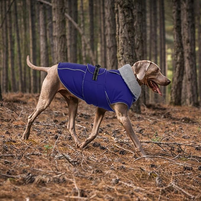 Lelepet Warm Dog Winter Coat Waterproof Dog Jacket with Adjustable Buckle & Leash Hole Reflective Pet Fleece Snowsuit Turtleneck Windproof Cold Weather Coats, Blue, XXXL