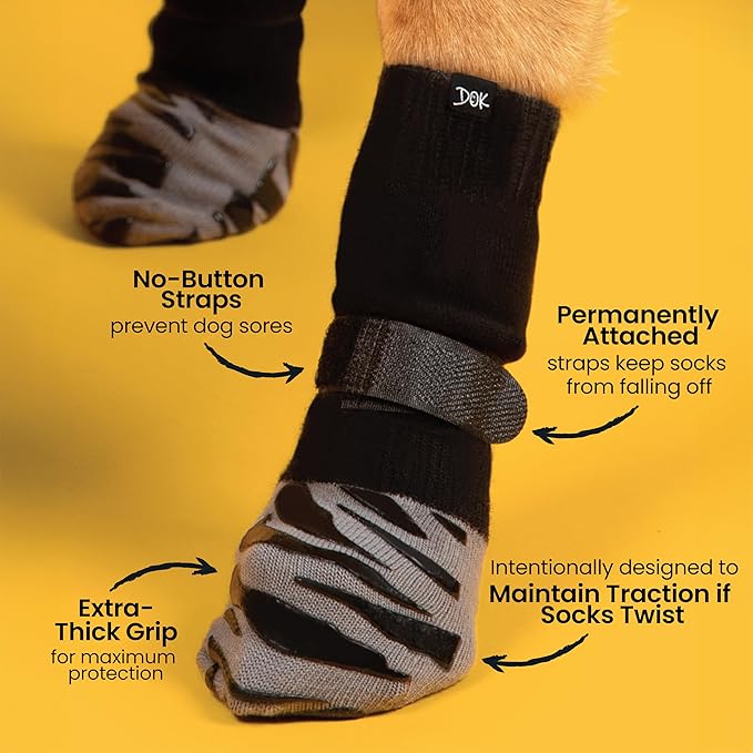 DOK TigerToes Premium Non-Slip Dog Socks for Hardwood Floors - Extra-Thick Grip That Works Even When Twisted - Prevents Licking, Slipping, and Great for Dog Paw Protection - Size Small