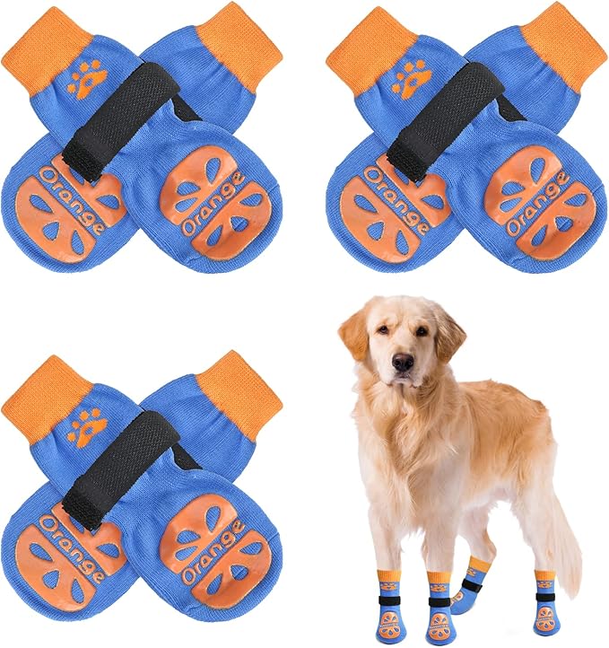 BEAUTYZOO Anti-Slip Dog Socks,Dog Shoes for Hot/Cold Pavement,Paw Protectors with Grips 3 Pairs for Puppy Small Medium Large Senior Old Dogs,Dog Socks to Prevent Licking and Hardwood Floor Protection
