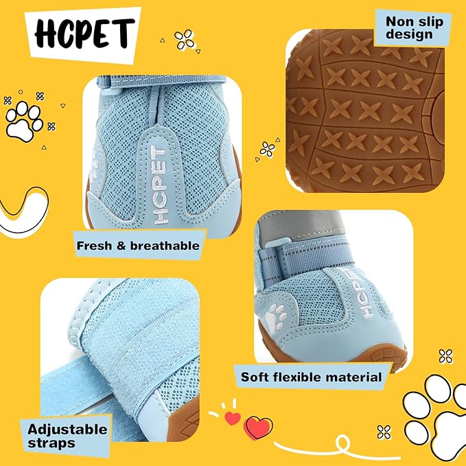Hcpet Dog Shoes, Dog Boots for Large Dogs, Breathable Dog Booties Paw Protector for Summer Hot Pavement, Winter Snowy Day, Outdoor Walking, Indoor Hardfloors Anti Slip Sole Blue Size 8