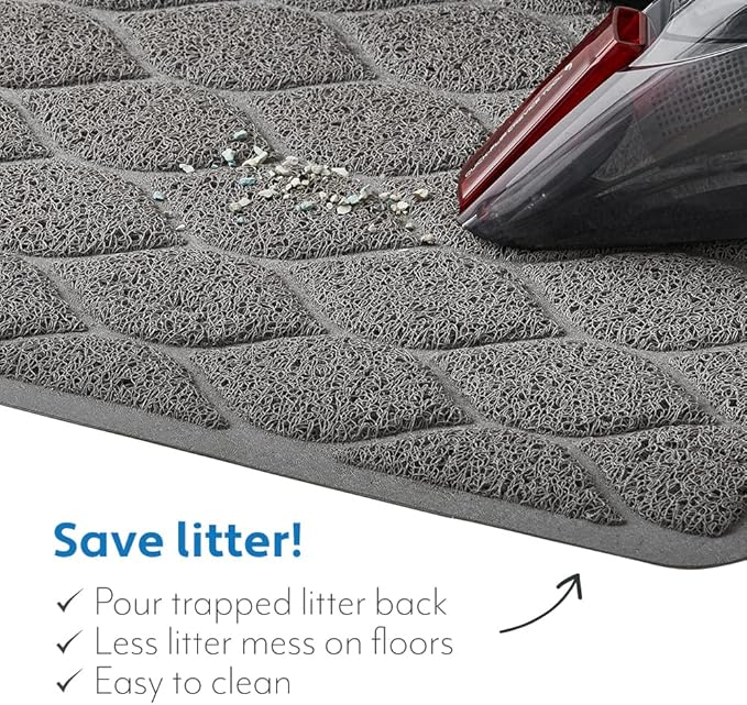 MIGHTY MONKEY Waterproof BPA Free Cat Litter Box Trapping Mat, Easy Clean Floors, Textured Backing, Soft on Sensitive Kitty Paws, Cats Accessories, Less Waste, Stays in Place, 35x23, Slate Gray