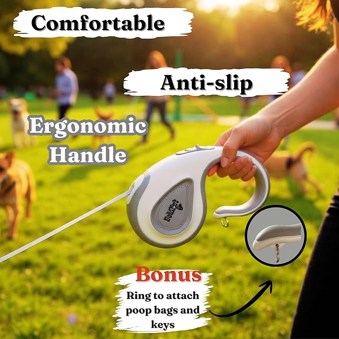 Retractable Dog Leash with Poop Bag Holder-16 Ft Long Retractable Dog Leash for Medium to Large Dogs -Anti-Slip Handle-360°Tangle-Free- Easy Brake Control- Eco Friendly Poop Bag Dispenser