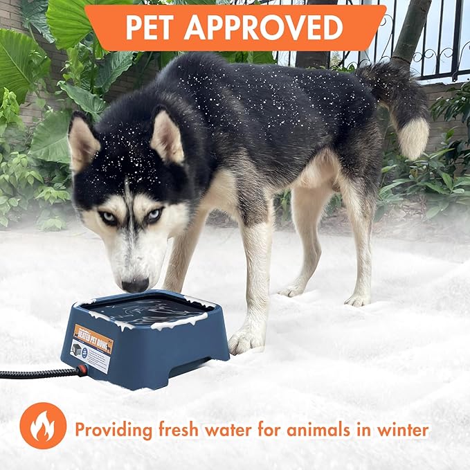 Heated Water Bowl for Outdoor Dogs Cats, 3.5L / 120oz Large Heated Pet Water Bowl with Chew Resistant Power Cord, Thermal-Bowl No-Freeze Heated Dog Water Dish for Winter, Rabbit Chicken Duck Bird Use