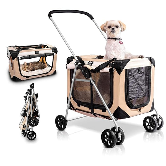 Pet Stroller, Fits 2 Cats, Small to Medium Dogs (Up to 45 Lbs), Detachable, Soft-Sided Pet Carrier, Collapsible, Includes Plush Pillow