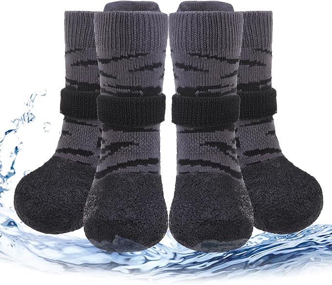 PUPTECK Anti Slip Dogs Shoes for Hot/Cold Pavement, Senior Booties, Rubber Boots & Paw Protectors for Small Medium Large Size Dogs to Prevent Licking, Grippy Socks for Hardwood Floors, Tiger, L