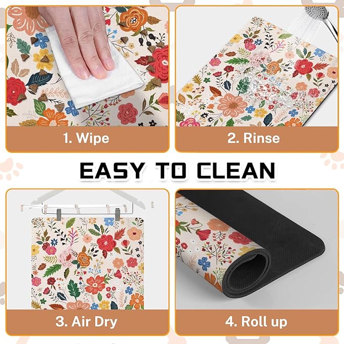 Absorbent Pet Dog Bowl Mat for Food and Water, Pet Cat Food Feeding Mat with Non Slip Rubber Backing, Dog Food Mats for Floors Waterproof, 24"x32"