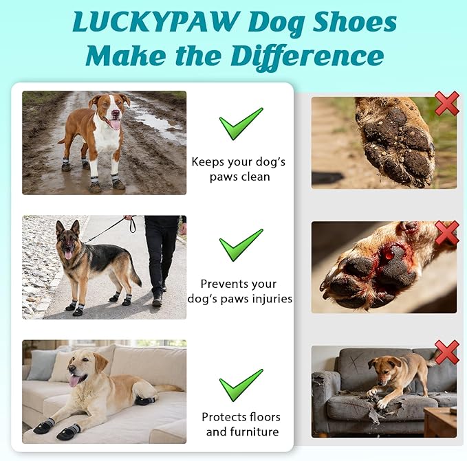 LUCKYPAW Dog Shoes for Large Medium Dogs, Breathable Dog Boots for Hot Pavement, Paw Protectors for Summer Walking Hiking Winter Snow Outdoor, Non Slip Reflective Booties for Hardwood Floor (Black, 4)