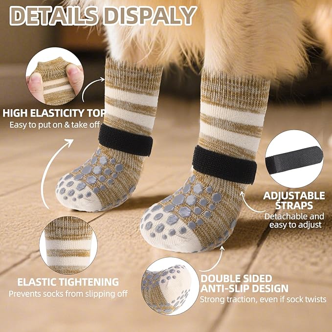 PUPTECK Non Slip Dog Socks to Prevent Licking for Hardwood Floors, Shoes for Hot Pavement Summer Small Medium Large Size Dogs Traction Control Booties Paw Protectors Boots Cold Winter